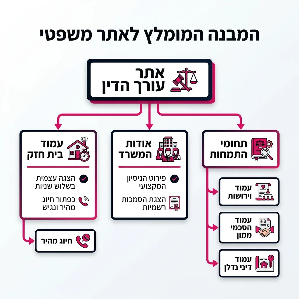 אינפוגרפיקה — המבנה המומלץ לאתר משפטי: אתר עורך הדין